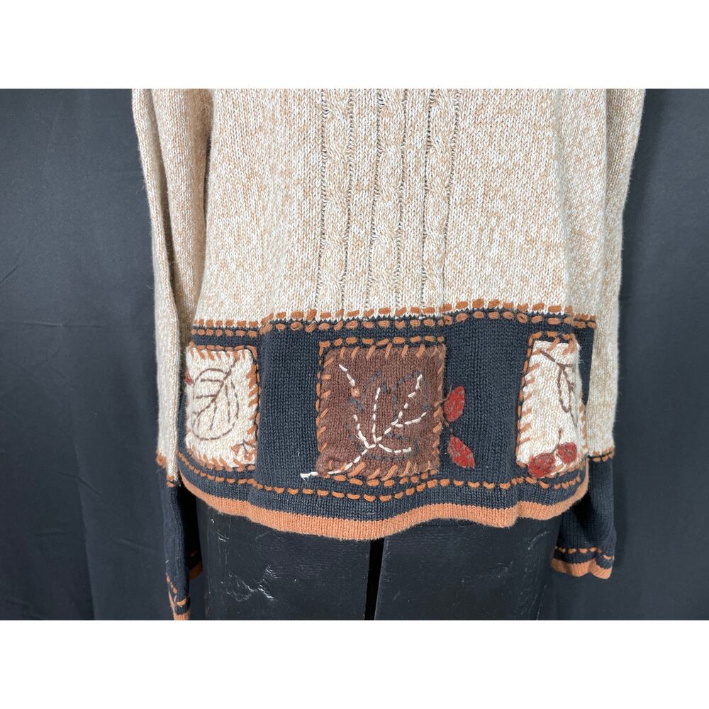 Vintage Cabin Creek Fall Autumn Sweater Adorned with Leaves - Picture 5 of 9